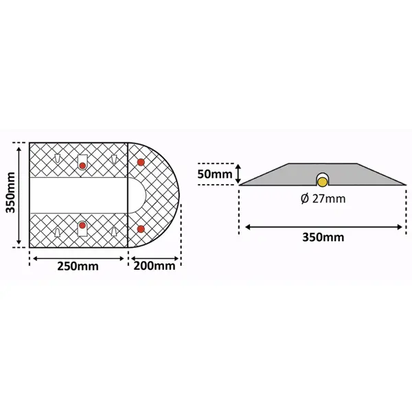 Retardér – kabelový přejezd 30 km/h, 20 t, sada 2 ks – 250×400×70 mm, černá | žlutá